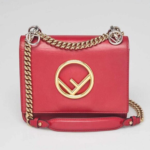 Fendi Red Leather Kan I Logo Small Crossbody Bag - Picture 1 of 10